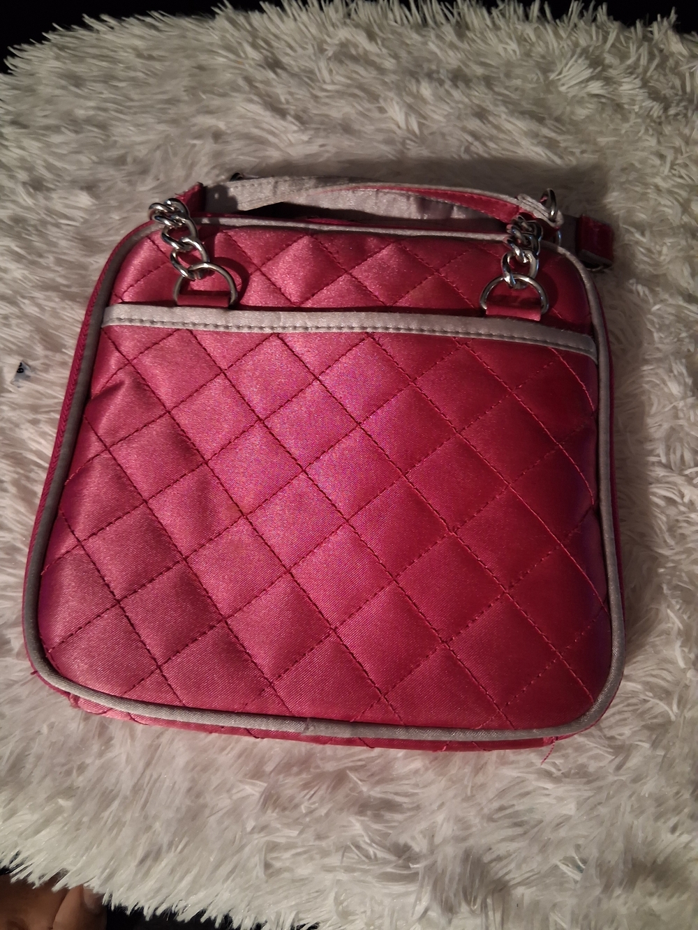 Quilted Pink Jewelry  Bag with Chain Detail